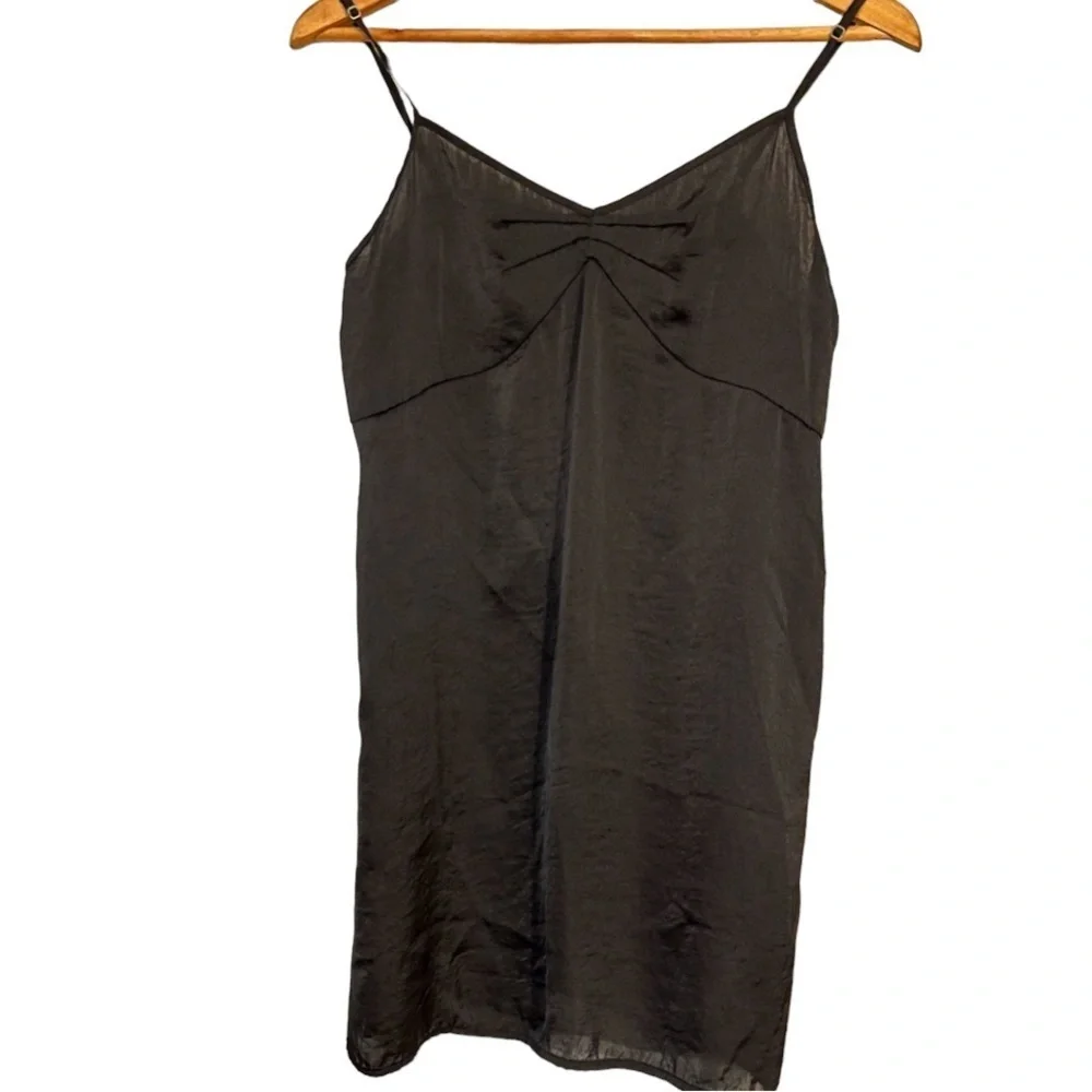 Free People Intimately Black Slip Dress Size Small Satin Spaghetti Straps LBD